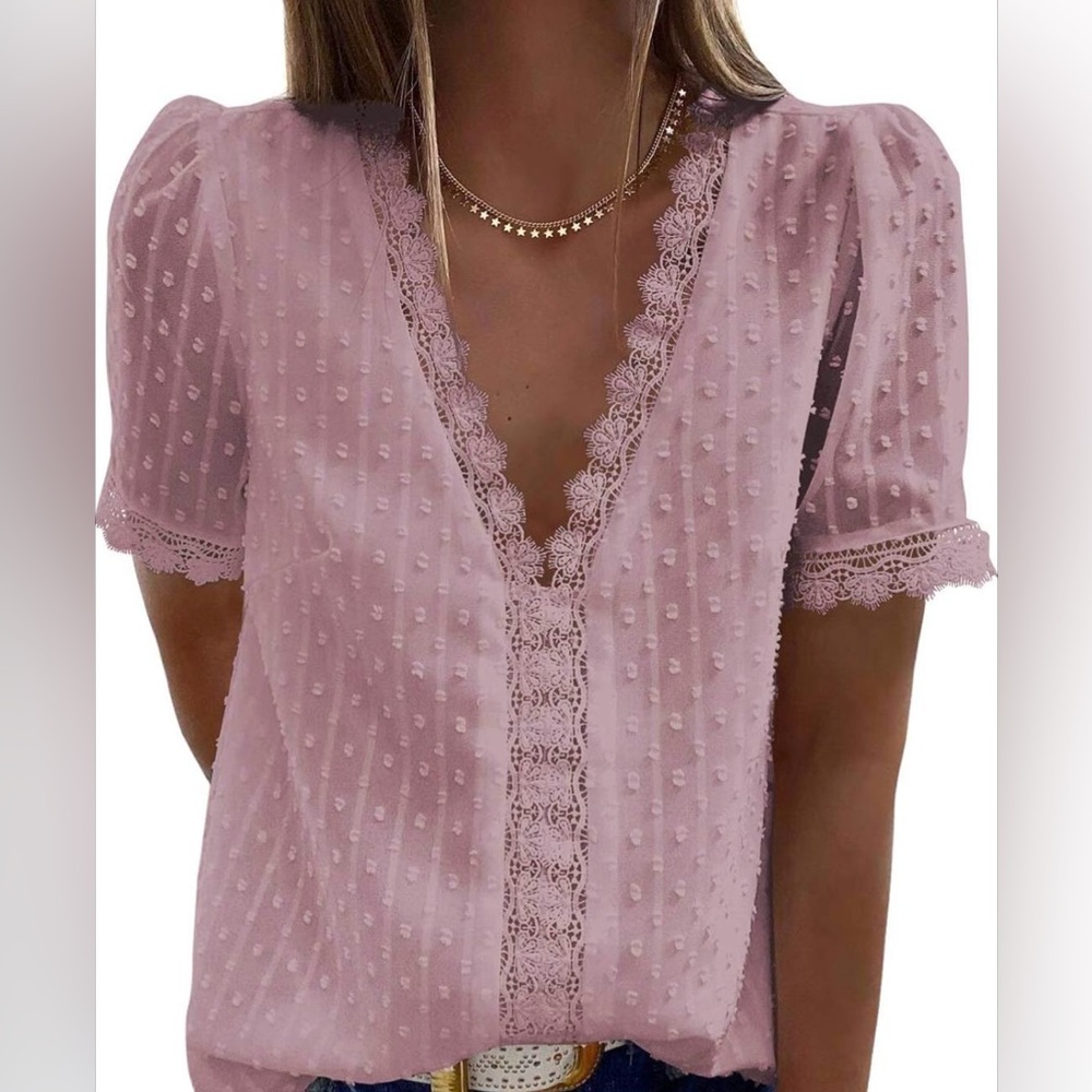 Pink lace and chiffon short sleeve